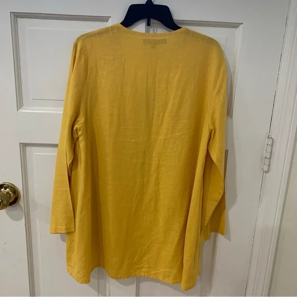 FLAX Women’s Lithuanian Linen Yellow Button Front Cardigan Lagenlook Size Small - Picture 7 of 12